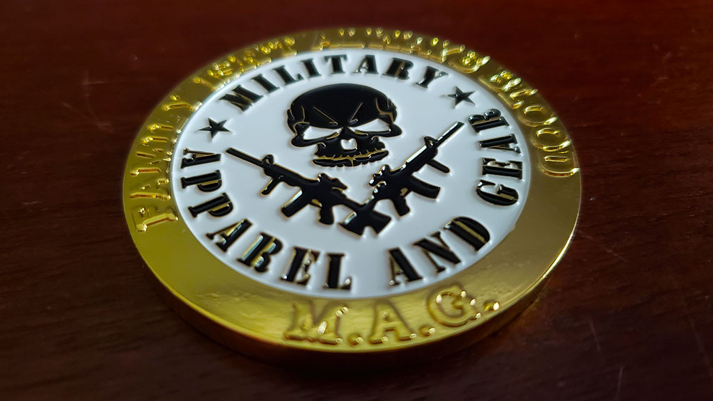 military apparel and gear coin front